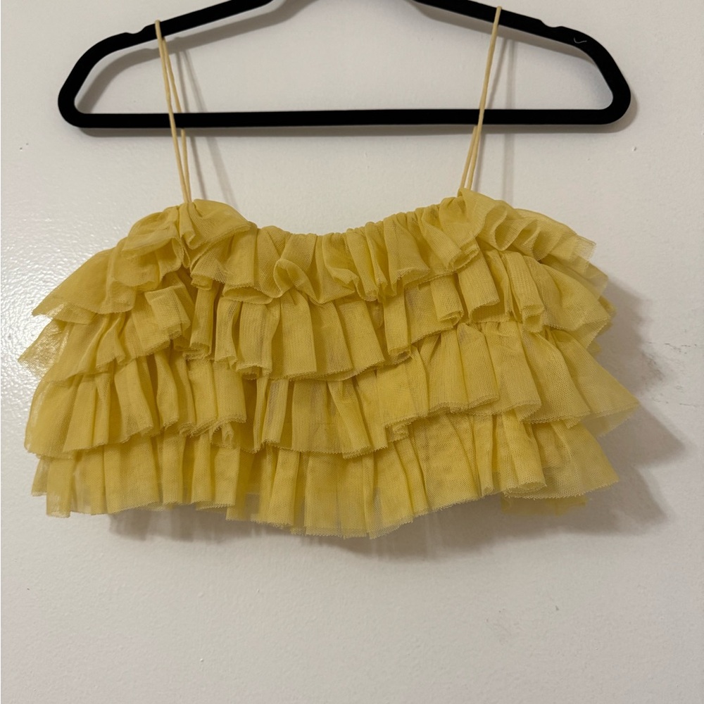 Zara Yellow Ruffled Crop Camisole Sleeveless